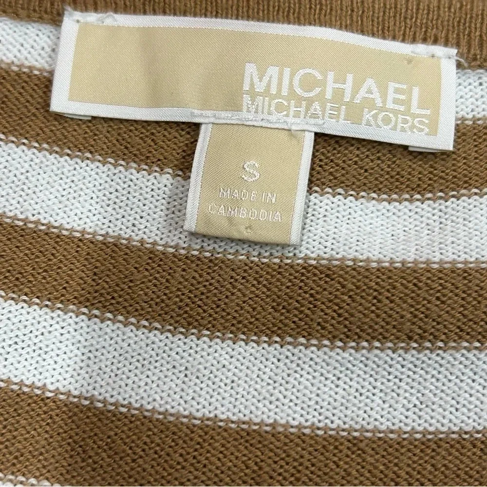 Michael Kors Dark Camel Brown‎ Striped Sweater Womens Small EUC